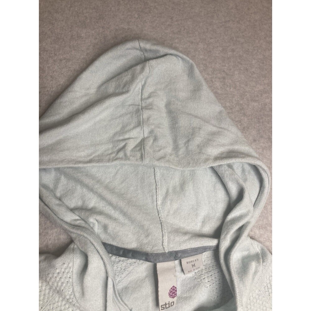 Stio W Sz M Full Zip Sweater Knit Hoodie Cotton Wool Blend Teal Light Blue - Picture 6 of 13